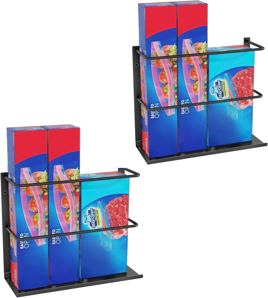 Gypie 2 Pack Kitchen Wrap Organizer Door Mount, Aluminum Foil Holder Cabinet Door Organizer Cabinet Storage Basket for Kitchen Wrap/Food Bag Storage, Black