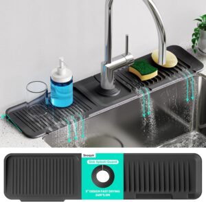 24 Inch Longer Faucet Mat for Kitchen Sink, 5 Slope Fast Self-draining, Kitchen Sink Splash Guard Silicone Sink Faucet Mat Splash Guard Kitchen Sink Area Tidy Splash Faucet Guard Draining Mat