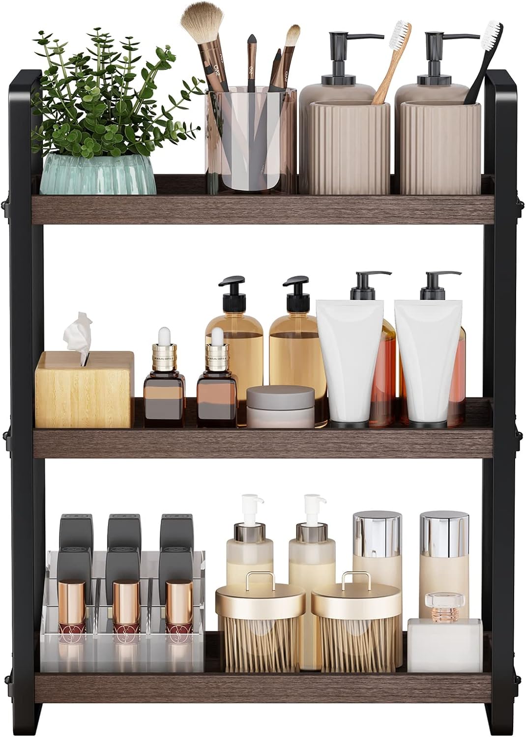 HNRLOY Bathroom Counter Organizer,Bathroom Countertop Organizer,Counter Shelf,Countertop Storage,Organization and Storage,Makeup Shelf,Sink Caddy(Brown 3 Tier)