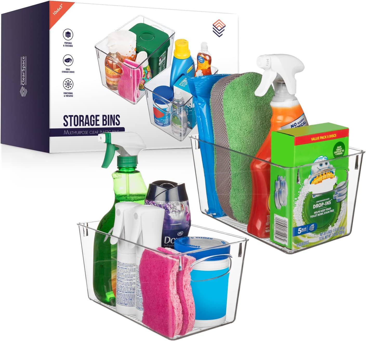 ClearSpace Clear Plastic Storage Bins  Perfect Kitchen Organization and Storage or Pantry Storage  Fridge Organizer, Pantry Organization and Clear Storage Bins, Cabinet Organizers