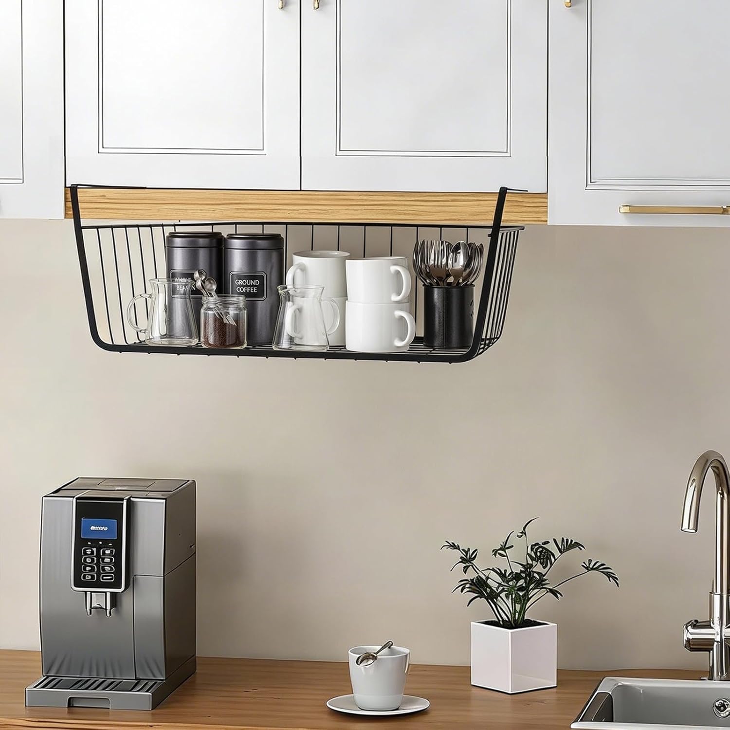 Under Shelf Basket Undershelf Storage Basket Pantry Shelf Organizer Metal Under Cabinet Shelf Hanging Storage Bin Slides Cabinet Shelves for Kitchen Pantry Storage Space Saving