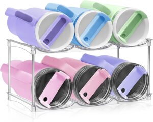 Stackable Water Bottle Organizer - Stanley Cup Holder for Cabinet Large Water Bottle Holder, Kitchen Pantry Organizers and Storage for Stanley Tumbler 40oz, Clear Tumbler Storage Organizer, 2 pack