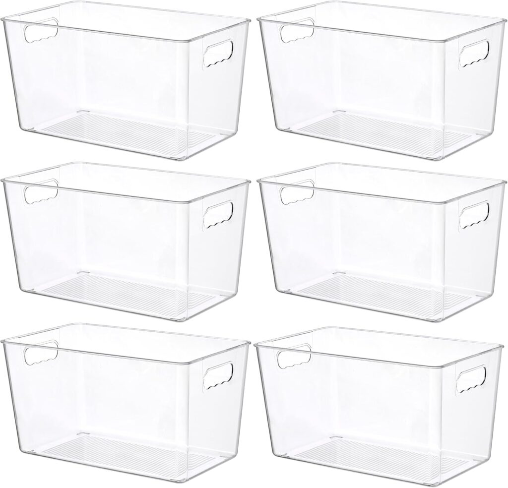 Vtopmart 6 PCS Clear Plastic Storage Bins, Pantry Organizer Containers with Handle for Refrigerator, Fridge, Cabinet, Kitchen, Countertops, Cupboard, Home Organization and Storage, XL