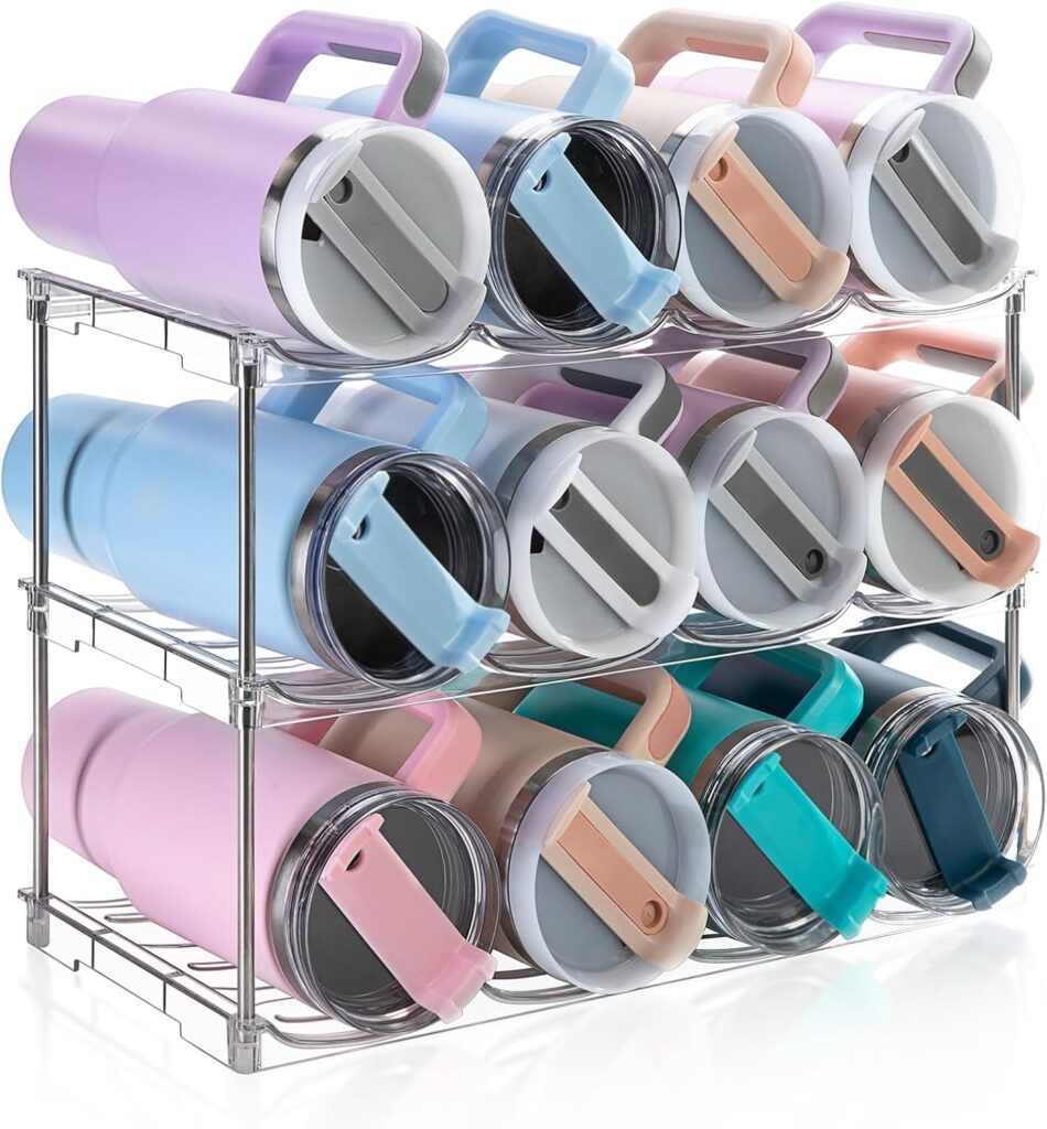 Larger Water Bottle Organizer for Stanley 40 oz Tumbler, Stackable Water Bottle Holder Rack for Cabinet, Kitchen Storage Organizer for for Stanley Cup Accessories, Tumbler Storage Holder, 3 Pack