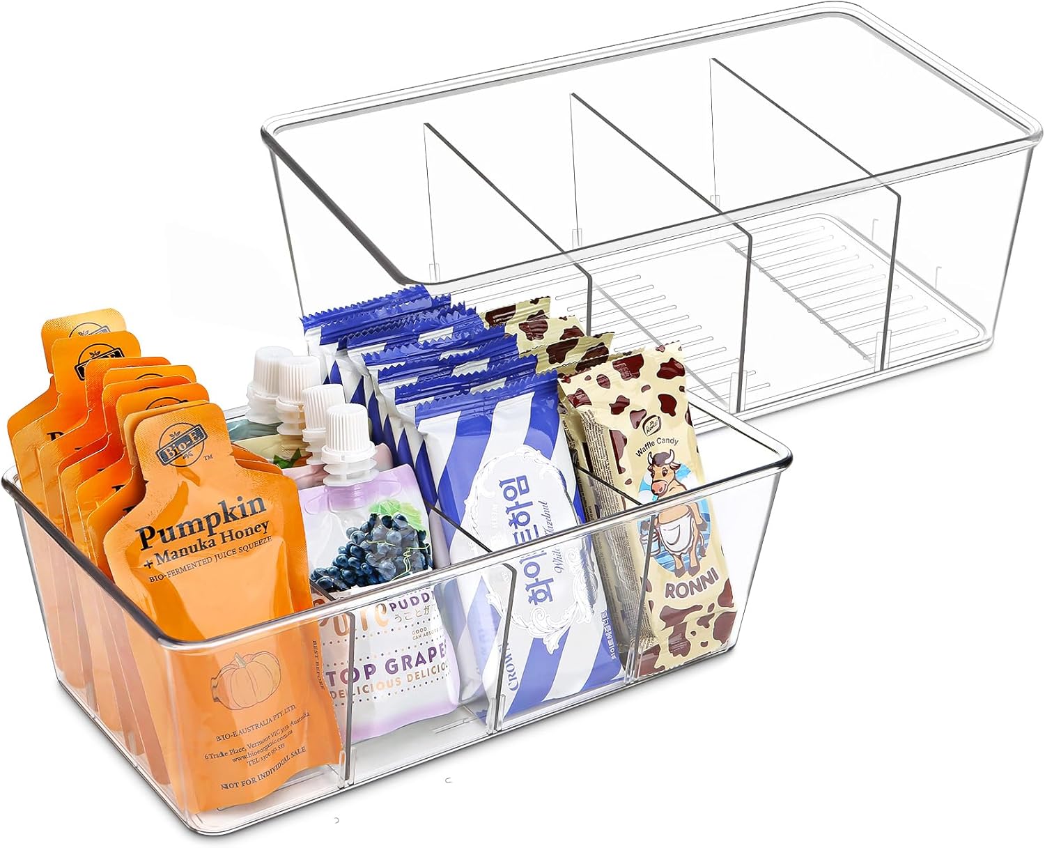 Batoto Pantry Organization and Storage Bins, Refrigerator Organizer Bins  Clear, Kitchen Organization and Storage with Dividers (2 Pack)