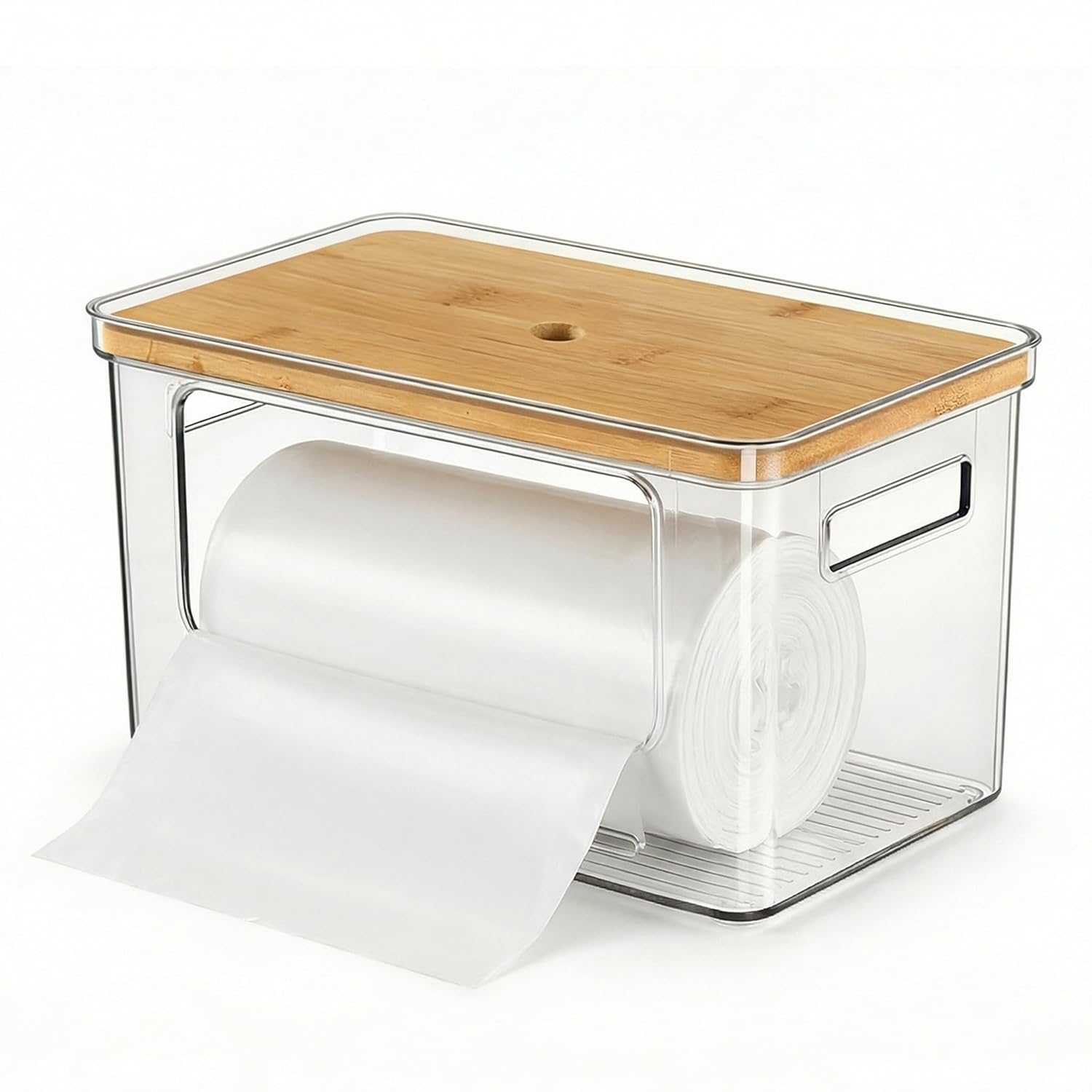 Trash Bag Dispenser, Stackable with Bamboo Top  Extra Large Garbage Bag Holder & Under Sink Organizer for Kitchen, Laundry Room, Pantry Organization and Storage