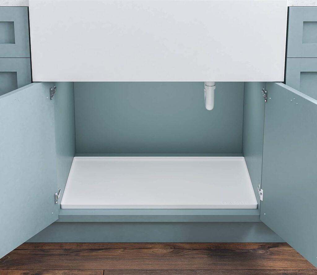BASIN Under Sink Mats for Kitchen Waterproof - The Original Silicone Under Sink Liner Drip Tray - Designed in USA - Sink Cabinet Protector for Water Drips, Leaks, Spills - 28"x22" White
