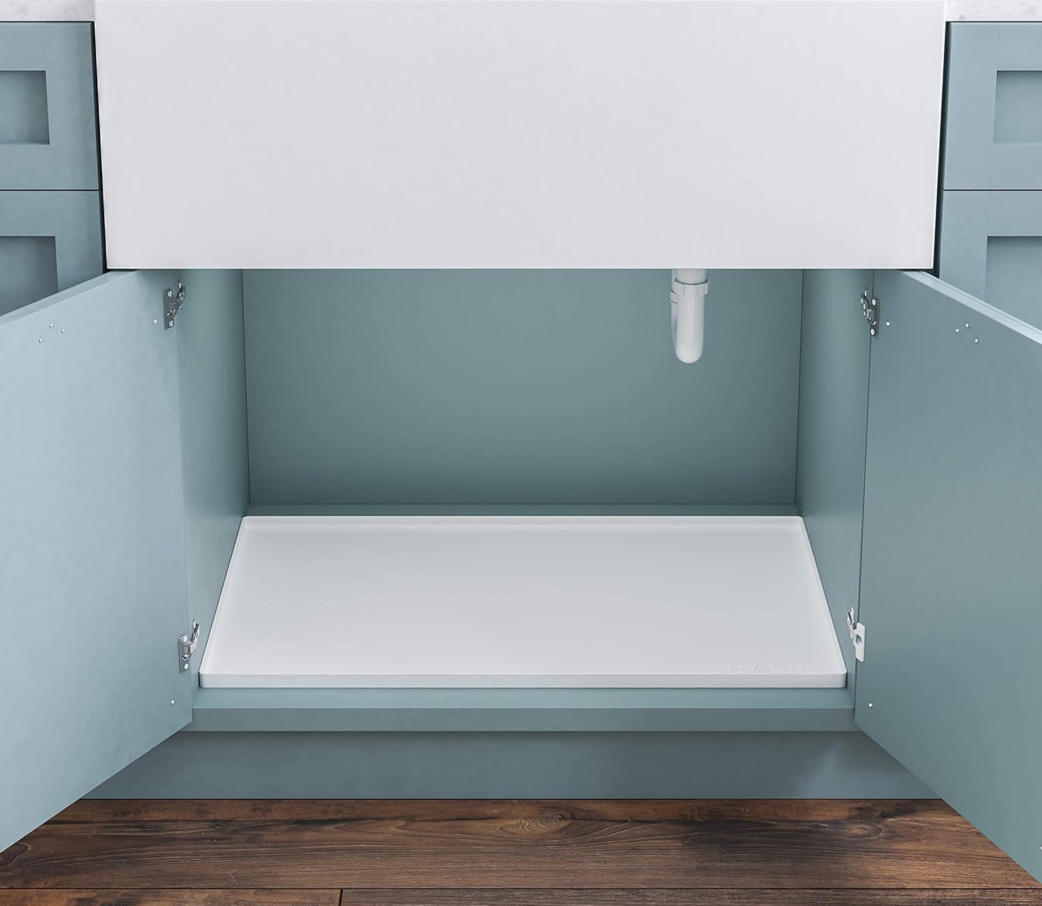 BASIN Under Sink Mats for Kitchen Waterproof - The Original Silicone Under Sink Liner Drip Tray - Designed in USA - Sink Cabinet Protector for Water Drips, Leaks, Spills - 28"x22" White
