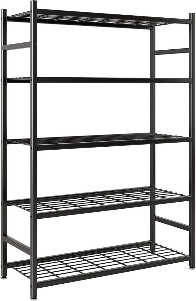 Storage Shelves, 5-Tier Metal Shelving Unit with Adjustable Feet, Shelf Organizer for Garage, Kitchen, Pantry and Closet Organization, 36.4" x 11.8" x 68.3", Black