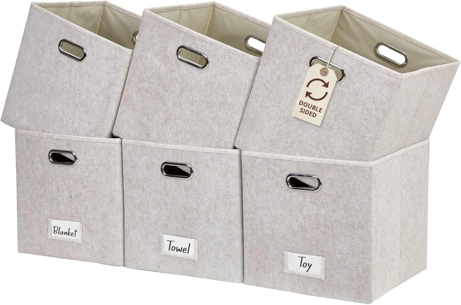 DECOMOMO Felt Storage Bins, 13 inch Cube Storage Bins with Labels for Organization (Cube 13" / 6pcs, Beige)