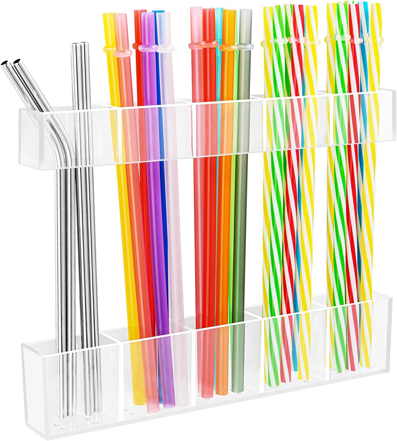 Straw Holder for Cabinet Door, 9.45Large Acrylic Reusable Tumbler Straw Organizer Storage Dispenser with Double Sided Adhesive,Under Cabinet & Wall Mount Drinking Straw Storage, Easy to Install