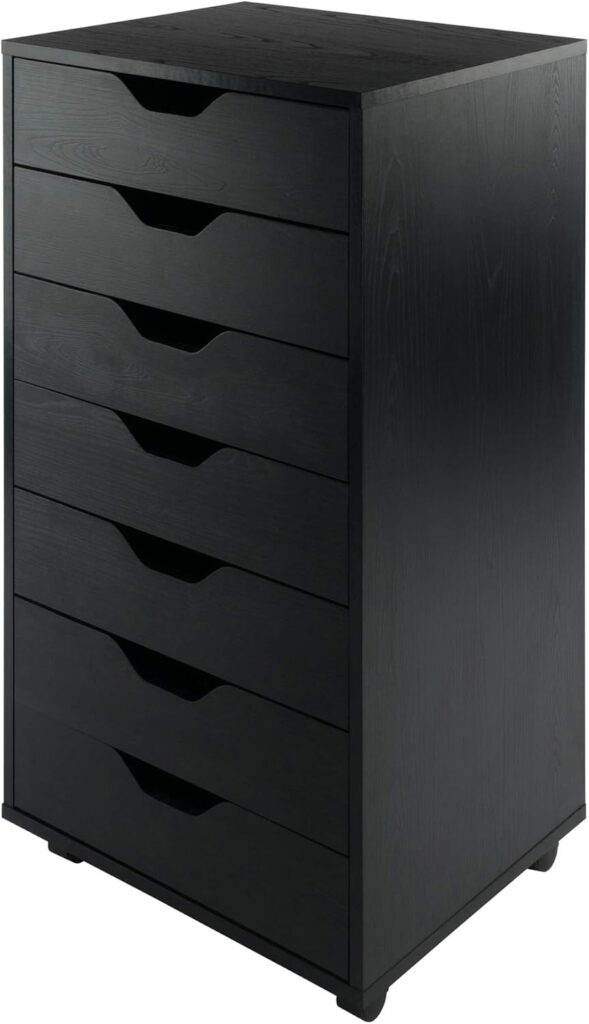 Winsome Halifax Tall Mobile Storage Cabinet with 7 Drawers in Black, Stylish & Functional Home Storage Cabinet for Filing, Kitchen Organization, Moveable Furniture for Office, Dorms, Apartments