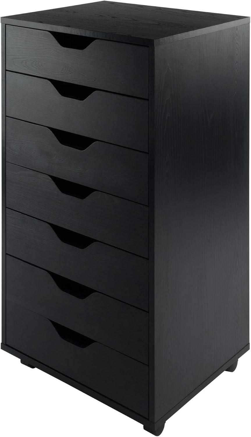 Winsome Halifax Tall Mobile Storage Cabinet with 7 Drawers in Black, Stylish & Functional Home Storage Cabinet for Filing, Kitchen Organization, Moveable Furniture for Office, Dorms, Apartments