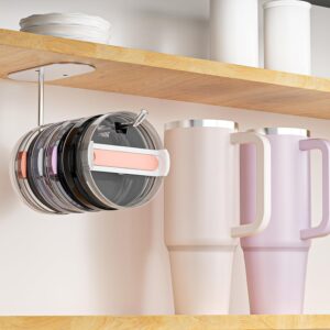 Cup Lid Holder 2 Pack Tumbler Lid Organizer Self-Adhesive or Drilling Tumbler Lid Hook for Kitchen Organizers and Storage