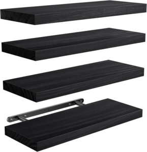 AMADA HOMEFURNISHING Floating Shelves, Paulownia Wood Wall Shelves for Bathroom/Living Room/Bedroom/Kitchen/Home Office, Natural Wood Floating Shelf for Home Storage & Organization, Set of 4, AMFS40B