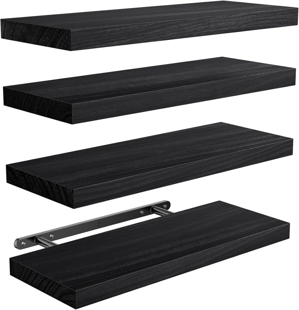 AMADA HOMEFURNISHING Floating Shelves, Paulownia Wood Wall Shelves for Bathroom/Living Room/Bedroom/Kitchen/Home Office, Natural Wood Floating Shelf for Home Storage & Organization, Set of 4, AMFS40B