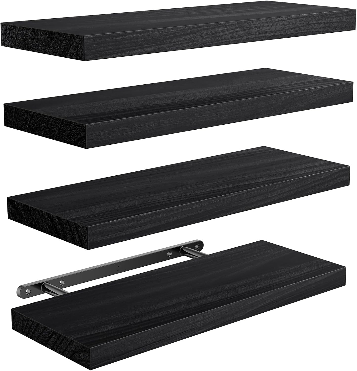 AMADA HOMEFURNISHING Floating Shelves, Paulownia Wood Wall Shelves for Bathroom/Living Room/Bedroom/Kitchen/Home Office, Natural Wood Floating Shelf for Home Storage & Organization, Set of 4, AMFS40B