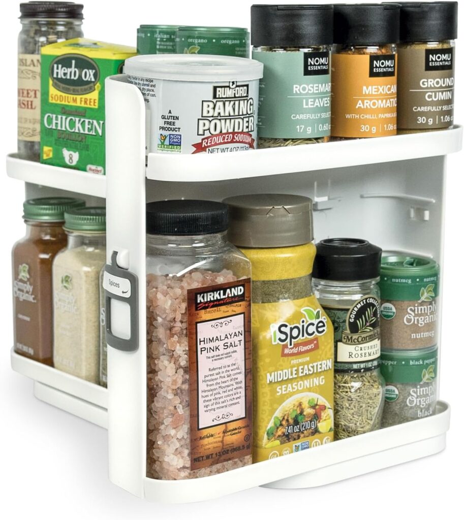 Cabinet Caddy SNAP! Spice Rack Organizer for Cabinet - Slide & Rotate Seasoning Organizer - 4 Snap-In Adjustable Shelves for 5 Tier of Storage - Magnetic Modular Design - 8.9H x 6.1W x 10.8D
