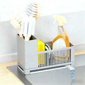 Rustproof Kitchen Sink Organizer for Countertop,Multifunctional Sink Organizer Caddy & Organization,Scrub Brush and Sponge Holder,Plastic Sink Storage Rack,Sponge Drain Rack,Dish Soap Dispenser,Grey
