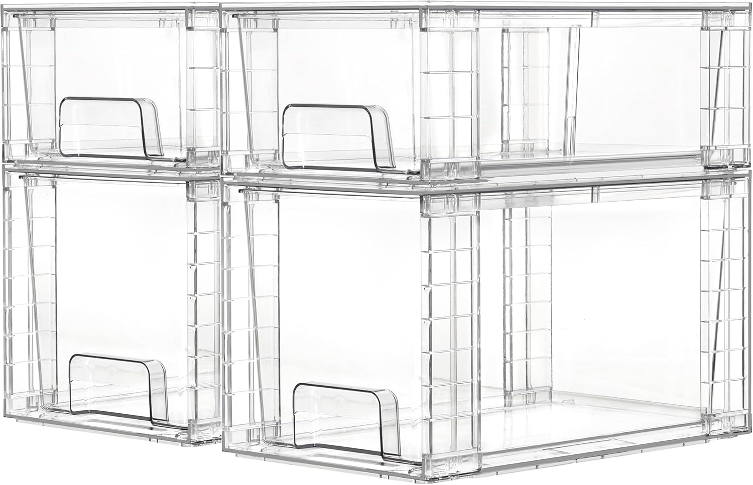 Vtopmart 4 Pack Clear Stackable Storage Drawers,Under Sink and Kitchen Organizers Storage,Easy to Assemble Plastic Drawers for Baby Bottle,Medicine, Bathroom,Cabinet and Pantry Organization