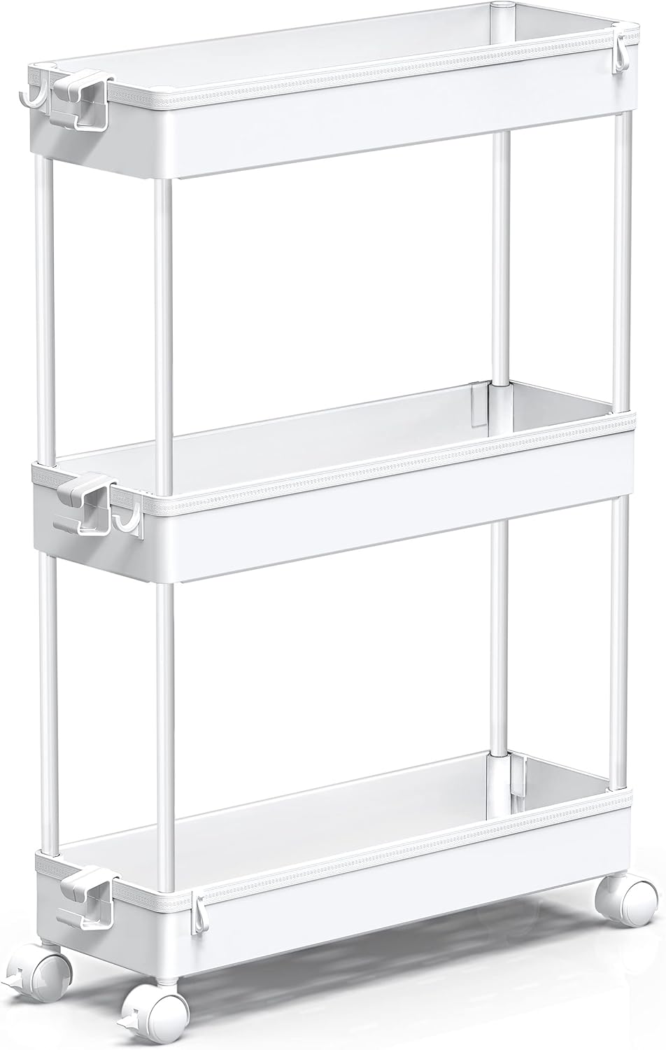 SPACEKEEPER Slim Rolling Storage Cart, 3 Tier Bathroom Storage Organizer Laundry Room Utility Cart Mobile Shelving Unit, Multi-Purpose for Kitchen Office Bathroom Laundry Narrow Places, White