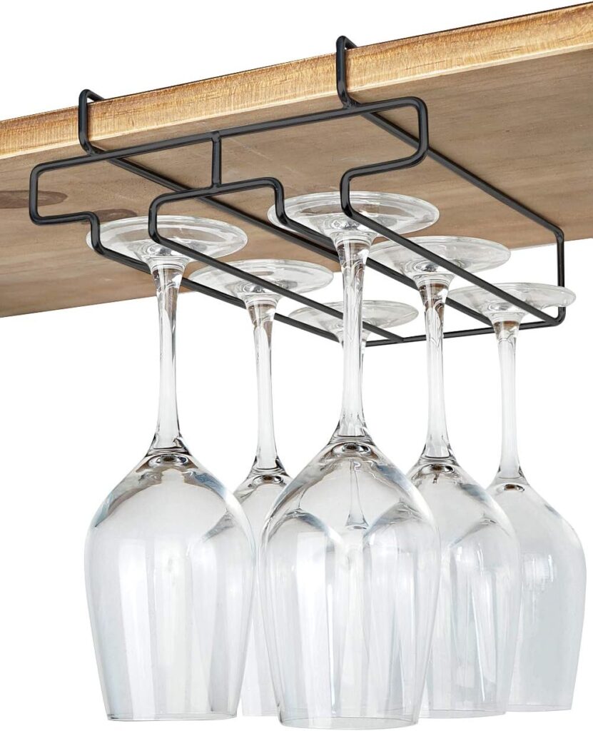 Wine Glass Holder - Stemware Rack Under Cabinet - Hanger Storage Shelf, Fit for The Cabinet 0.8 or Less (black, 2 Rows)