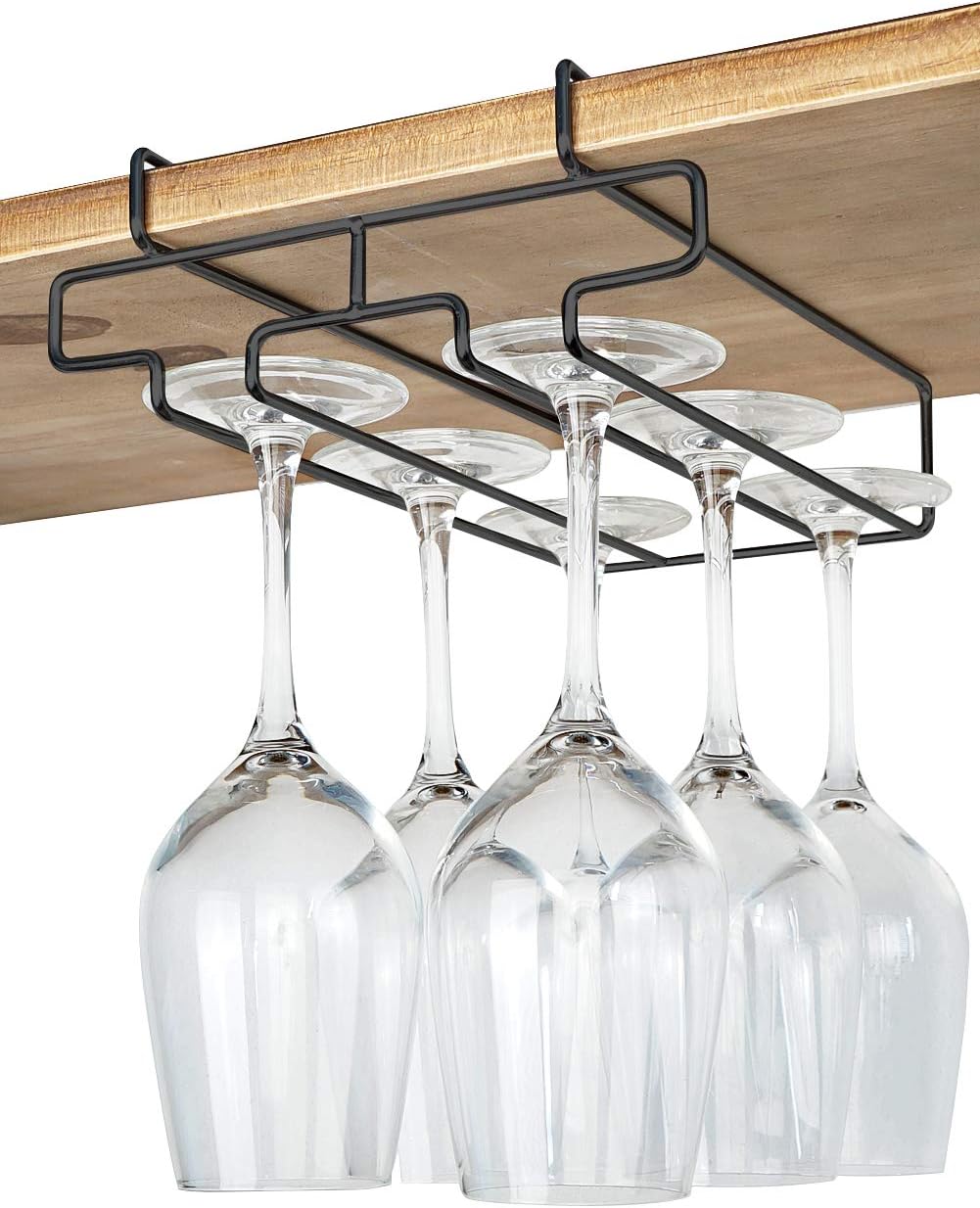 Wine Glass Holder - Stemware Rack Under Cabinet - Hanger Storage Shelf, Fit for The Cabinet 0.8 or Less (black, 2 Rows)