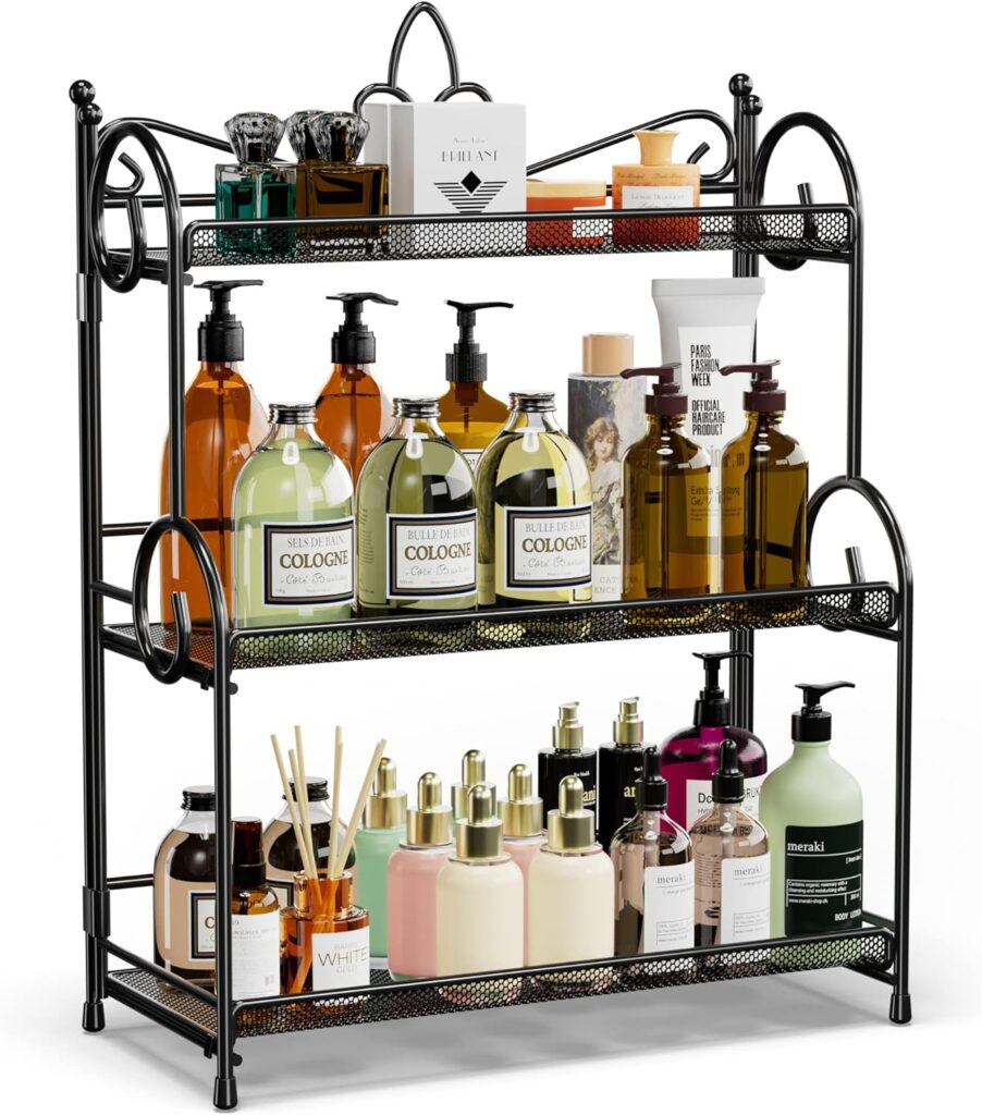 YIUKEA Bathroom Organizer Countertop - 3 Tier Spice Rack Organizer, Counter Organization and Storage for Bathroom, Kitchen, Bedroom, Offices, Foldable