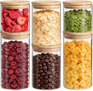 ComSaf Glass Storage Containers with Lids (0.6qt/1qt/1.5qt) Set of 6,Glass Pantry Storage Containers with Airtight Lid & lables for Dry Food, Snacks, Nuts, Stackable for Kitchen, Pantry Organization
