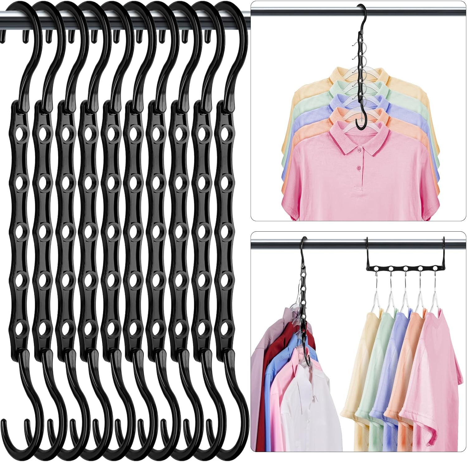 HOUSE DAY Closet Organizers and Storage 12 Pack, College Dorm Room Essentials, Multifunctional Organizer Magic Space Saving Hangers with 5 Holes, Storage Organization for Wardrobe Closet