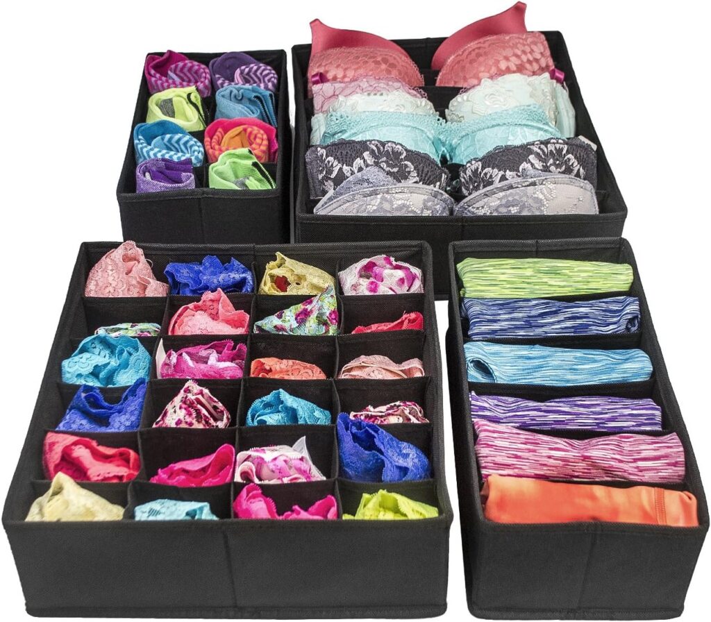 Sorbus Set of 4 Foldable Drawer Dividers, Storage Boxes, Closet Organizers, Under Bed Organizer (Black)