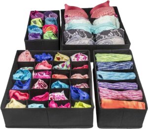 Sorbus Set of 4 Foldable Drawer Dividers, Storage Boxes, Closet Organizers, Under Bed Organizer (Black)