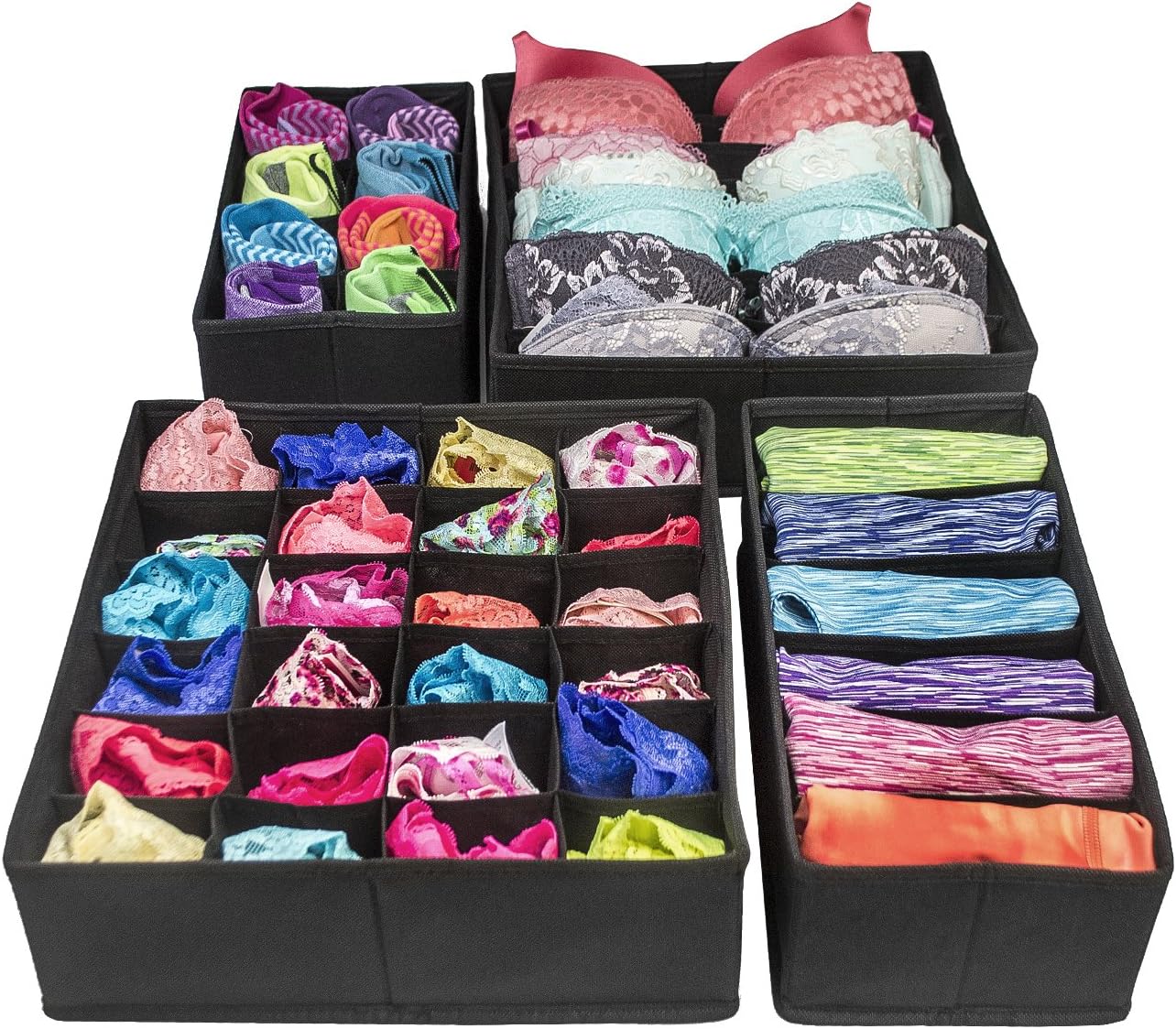 Sorbus Set of 4 Foldable Drawer Dividers, Storage Boxes, Closet Organizers, Under Bed Organizer (Black)