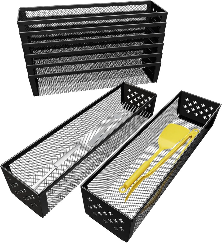 Simple Trending Silverware Drawer Organizer, 8 Pack Utensil Organizer for Kitchen Drawers, Metal Storage for Spoons Forks Knives (12.2 * 3.2 * 2.1 Inches, Black)
