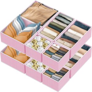 SIMPLE HOUSEWARE Foldable Drawer Organizer for Clothes/Underwear/Panty/Onesie Stocking Bin, Set of 12, Pink
