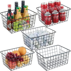 JUNCHU CHERRY Wire Kitchen Storage Basket 5 Packs,Perfect Pantry Organization Accessories Basket,Laundry,Countertop Organization,Suitable for Kitchen,Bathroom,Bedroom,Tabletop,Stackable,Black