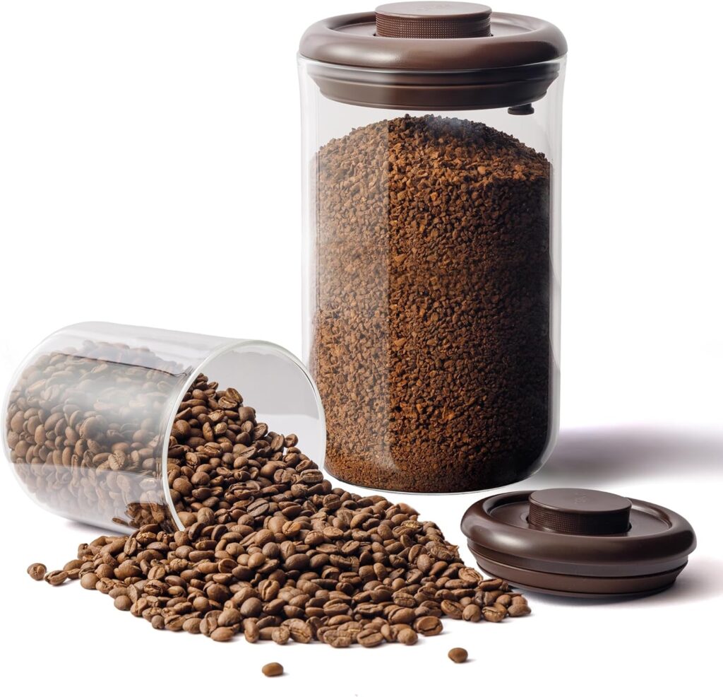Clear Glass Coffee Canisters 2-Pack with One-Way Valves - Airtight Jars for Pantry Organization - Bulk Storage for Coffee Beans, Cereal, Sugar, Countertop Kitchen Canisters, 15OZ