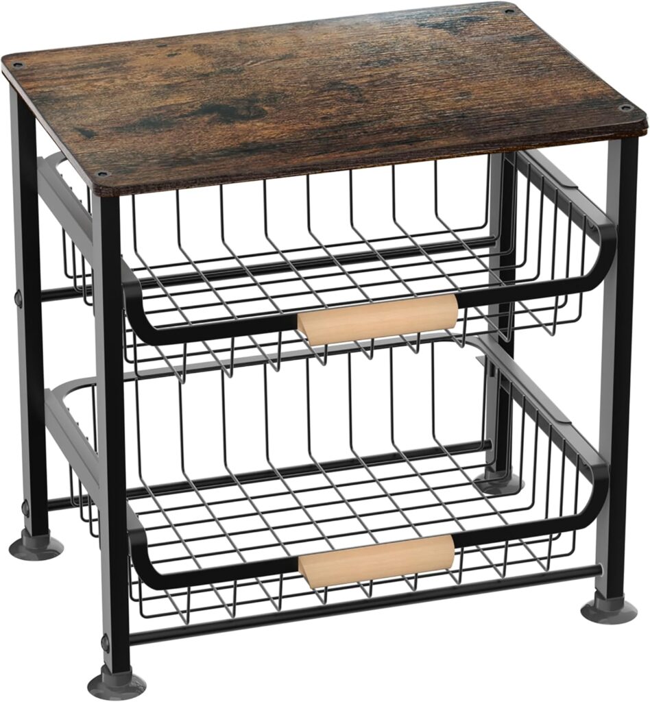 NiuYichee 3-layer Kitchen Fruit Storage Basket Snack Rack, Countertop & Desktop Pull-out Metal Basket with Handle, Organizers