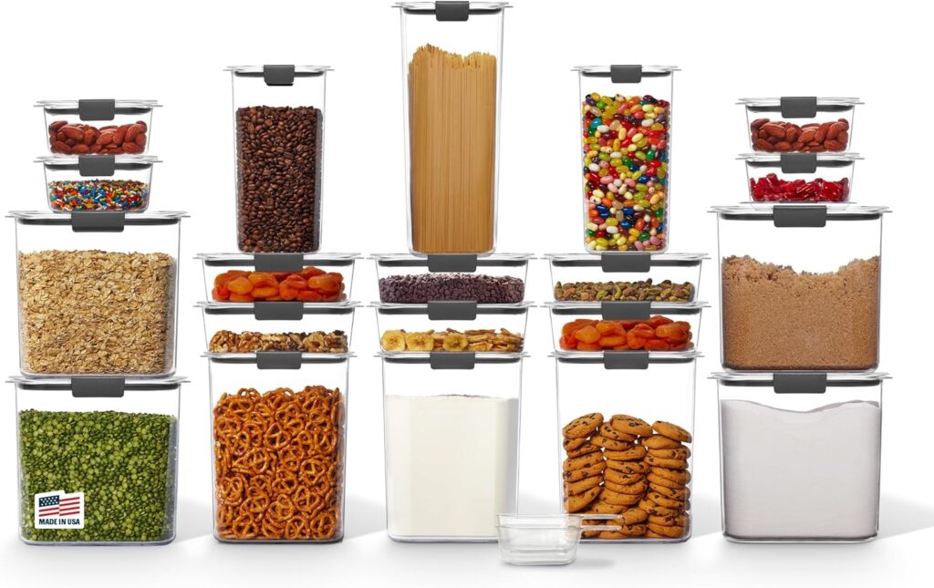 Rubbermaid Brilliance BPA-Free Airtight Food Storage Containers with Lids Set of 20 with Scoops Perfect for Kitchen and Pantry Organization
