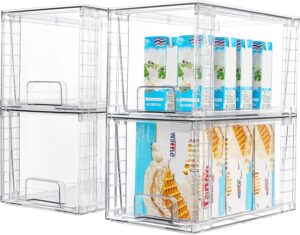 Vtopmart 4Pack Large Stackable Kitchen Pantry Storage Drawers, Clear Organizer Bins with Handles, Acrylic Drawer Organizers for Kitchen Pantry, Bathroom Undersink, Cabinet Organization and Storage