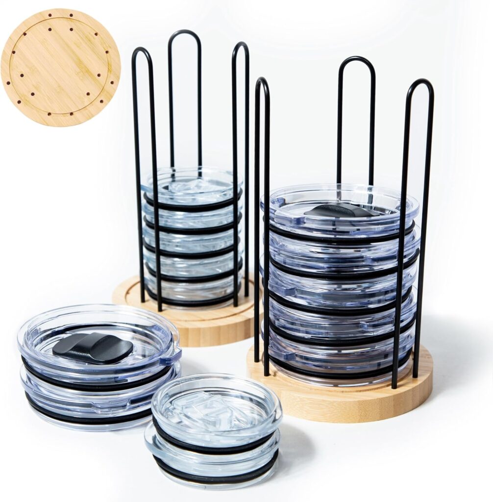 2PC Tumbler Lid Organizer, Detachable Cup Lid Organizer for Simple Modern Tumbler/Yeti Tumbler/Stanley Tumbler Lids, Holds up to 20 Lids, Cup Organizer for Kitchen Organizers and Storage