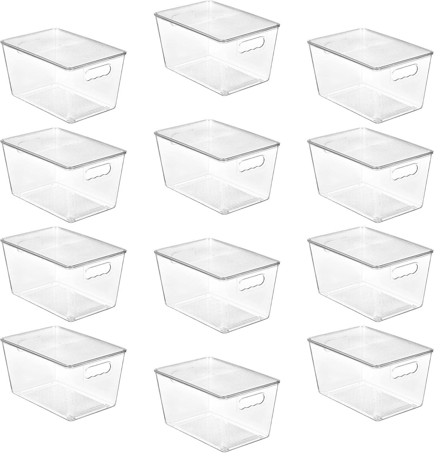 Vtopmart 12 Pack Clear Stackable Storage Bins with Lids, Large Plastic Containers with Handle for Pantry Organizer and Storage,Perfect for Bathroom,Cabinet,Kitchen,Fridge,Closet Organization