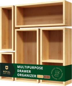 ROYAL CRAFT WOOD 5-Piece Bamboo Drawer Organizer Set  Multi-Use Storage Trays for Kitchen, Bathroom, Office, Makeup, Jewelry & More  Junk Drawer Tray, Utensil Holder, Storage Box & Bin Set (5 Boxes)