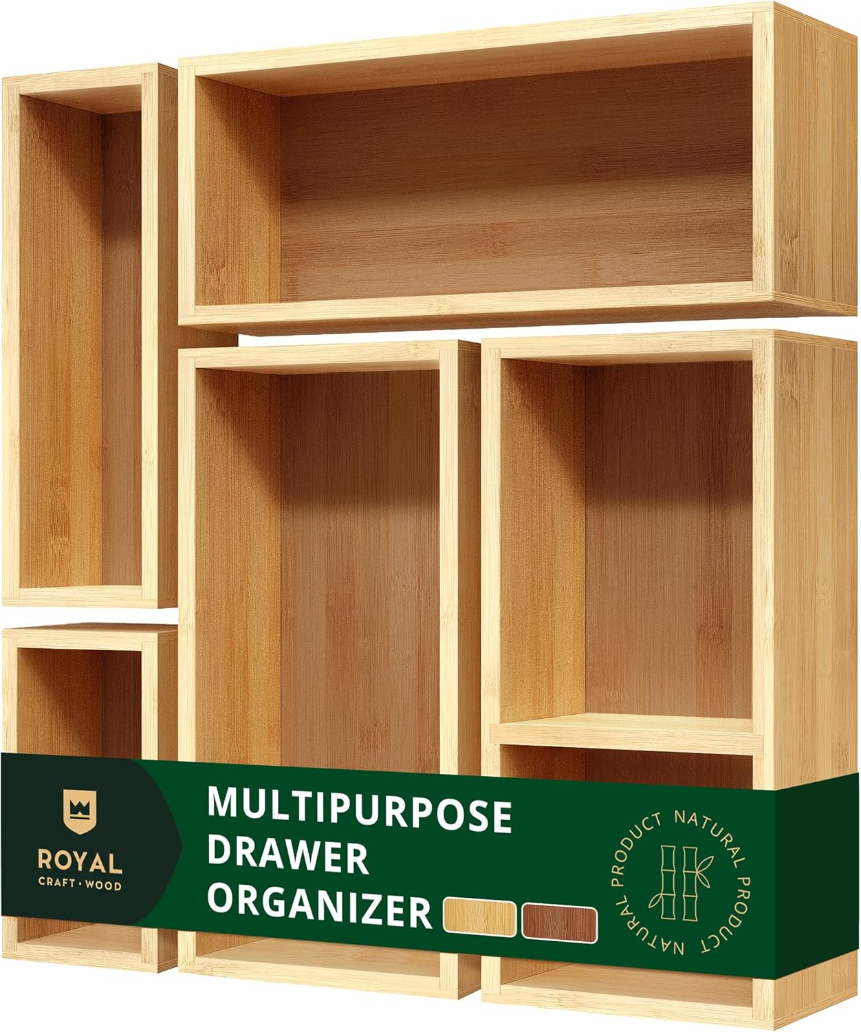 ROYAL CRAFT WOOD 5-Piece Bamboo Drawer Organizer Set  Multi-Use Storage Trays for Kitchen, Bathroom, Office, Makeup, Jewelry & More  Junk Drawer Tray, Utensil Holder, Storage Box & Bin Set (5 Boxes)