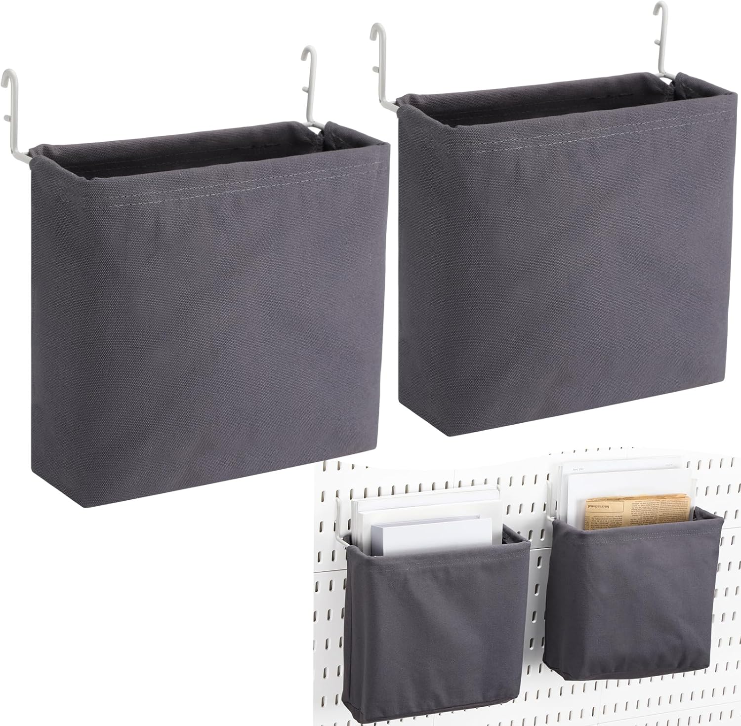 4 Pcs Pegboard Bags with Hooks Woven Pegboard Baskets Pegboard Accessories Compatible with IKEA Pegboard for Wall Organizer, Crafts Organization, Ornaments Display, Nursery Storage