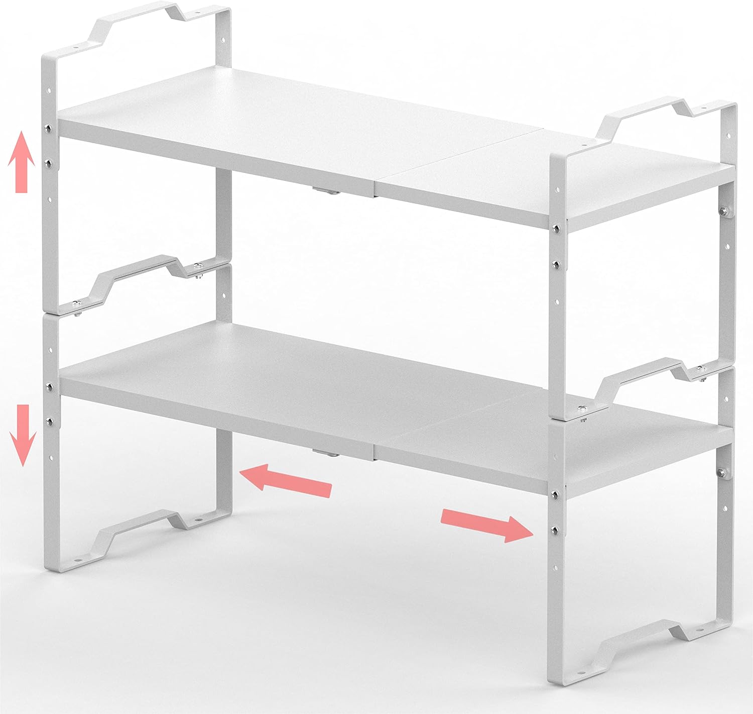 Jojocross Expandable Shelf for Cabinet Organizer Adjustable Stackable Spice Rack at Kitchen and Bathroom More, Counter Countertop Cupboard Organization Pantry Storage(LARGE/2PACKS/WHITE)