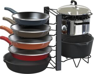 SIMPLE HOUSEWARE Double Sided Height Adjustable Pan/Pot Organizer - 8 Compartments, Black