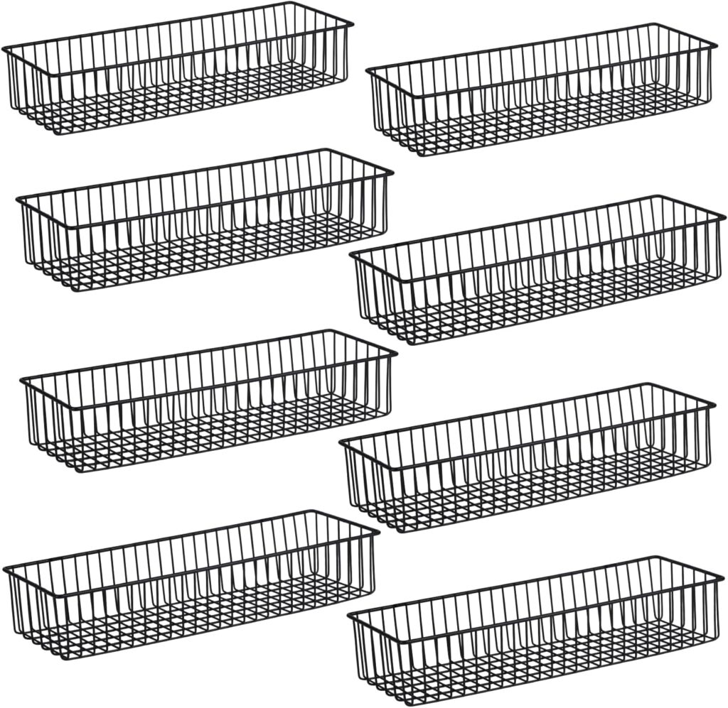 Farmhouse Dcor Metal Wire Organizer Storage Basket Bin(8 Pack)-Toilet Paper Storage-Organization and Storage for Bedroom, Bathroom, Kitchen Cabinets, Pantry, Laundry Room, Garage (Black)