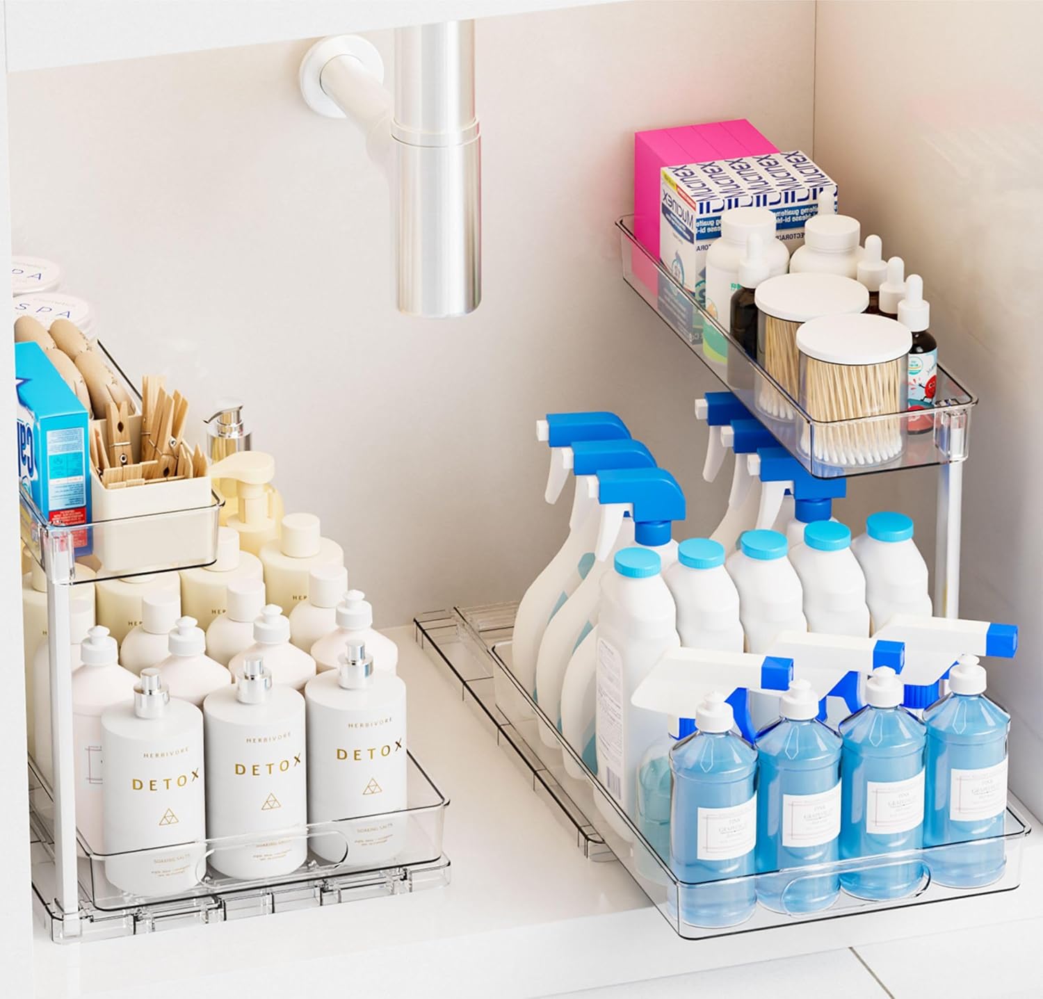 Yieach 2 Pack Under Sink Organizer,14.5 Deep Sliding Inder Sink Organizer for Kitchen and Bathroom Under the Sink Organizer,2 Tier Undersink Organizers for Vanity,Under Counter Storage Organization