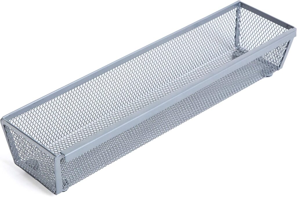 Smart Design Drawer Organizer - (12 x 3 Inch) - Steel Metal Mesh Tray - w/ Interlocking Arm Connection - Utensils, Silverware, Organization - Kitchen [Silver]